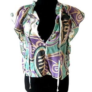 Harve Benard Women’s Boho Flutter Sleeve Blouse Purple Size Small
